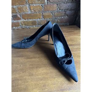 Gucci GG Canvas Pointed Toe Pumps Black Monogram Bow Heels Size 8.5B